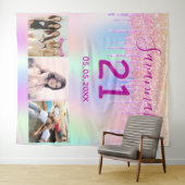 21. Geburtstag Foto Regenbogen Rose Gold Rosa Wandteppich (Beispiel (Horizontal))