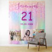 21. Geburtstag Foto Regenbogen Rose Gold Rosa Wandteppich (Beispiel)