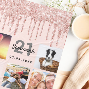 21. Geburtstag Foto Rose Gold Glitzer rot Rosa Fleecedecke