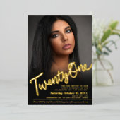 21. Geburtstag Foto-Skript Gold Folieneinladung (Stehend vorne)