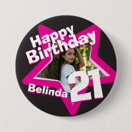 21. Geburtstag Foto Spaß heiß rosa Taste/Abzeichen Button