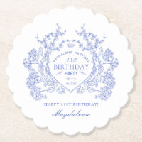 21. Geburtstag Französisch Blue Floral Wappen Cust