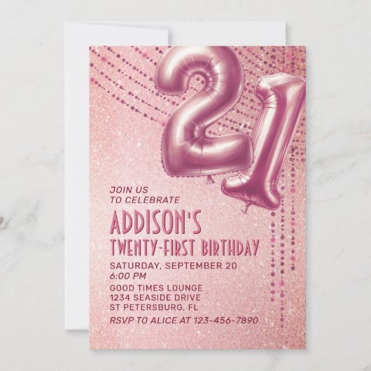 21. Geburtstag Frauen Rose Gold Einladung (Vorderseite)