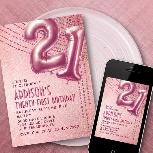 21. Geburtstag Frauen Rose Gold Einladung