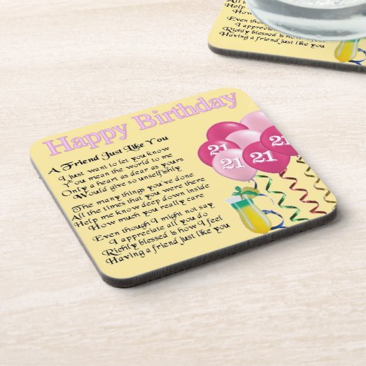 21. Geburtstag - Freundgedicht-Untersetzer Getränkeuntersetzer (Linke Seite)