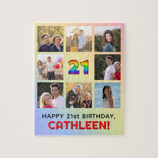 21. Geburtstag: Fun Rainbow #, Individuelle Name & Puzzle (Vertikal)