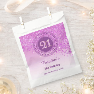 21. Geburtstag   Funkelnder rosa Goldglitter Geschenktütchen