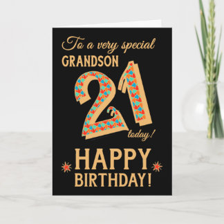 21. Geburtstag, für Grandson, Gold Effect on Black Karte