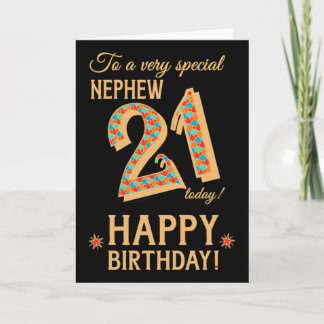 21. Geburtstag, für Nephew, Goldener Effekt auf Sc Karte