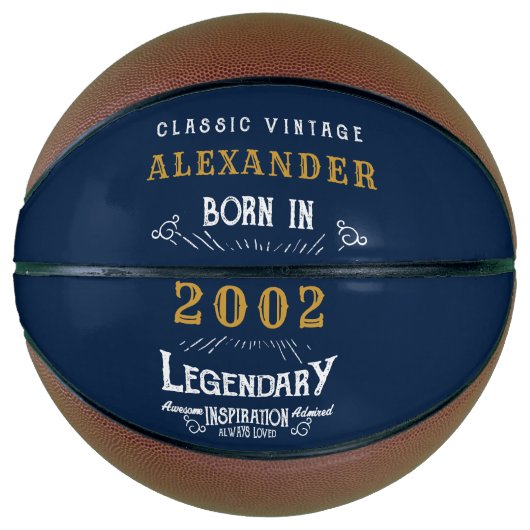 21. Geburtstag Geboren 2002 Name Legend Blue Gold Basketball (Vorderseite)