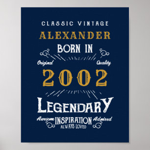 21. Geburtstag Geboren 2002 Name Legend Blue Gold Poster