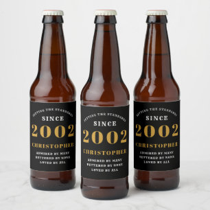 21. Geburtstag Geboren 2002 Name Schwarz Gold hinz Bierflaschenetikett
