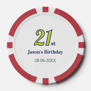 21. Geburtstag gelb blau grün fett geschriebene Na Pokerchips