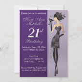 21. Geburtstag Girl Bash Party - Lila Einladung (Vorderseite)