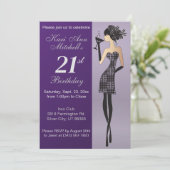 21. Geburtstag Girl Bash Party - Lila Einladung (Stehend Vorderseite)