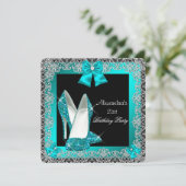 21. Geburtstag Glitzer Aquamarin Blue High Heel Sh Einladung (Stehend Vorderseite)