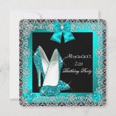 21. Geburtstag Glitzer Aquamarin Blue High Heel Sh Einladung (Vorderseite)