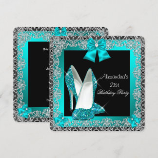 21. Geburtstag Glitzer Aquamarin Blue High Heel Sh Einladung