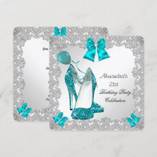 21. Geburtstag Glitzer Aquamarin Blue High Heel Si Einladung