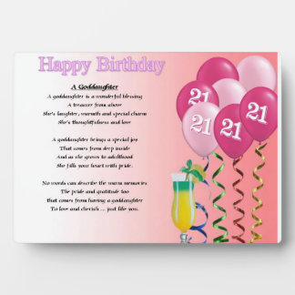 21. Geburtstag Godtochter Poem Plaque Fotoplatte