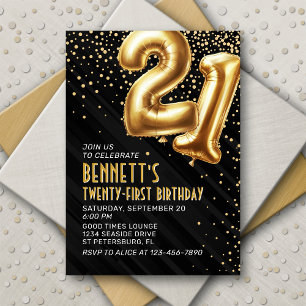21. Geburtstag Gold Black Einladung