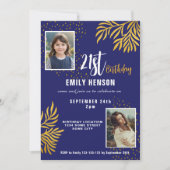 21. Geburtstag Gold Foliage 2 Foto Party Einladung (Vorderseite)