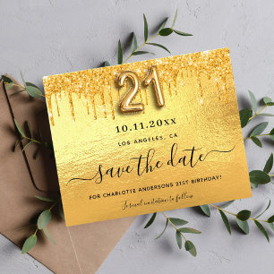 21. Geburtstag Gold Glitter Budget Save-the-Date Flyer