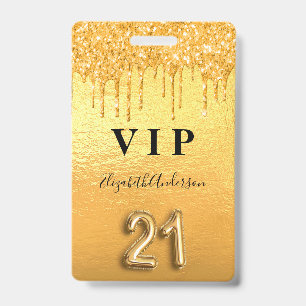 21. Geburtstag Gold Glitter Tropfen VIP-Party Ausweis