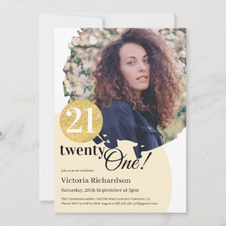 21. Geburtstag Gold Glitzer Modernes Custom Foto Einladung