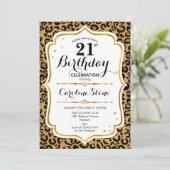 21. Geburtstag - Gold Leopard Print Einladung (Stehend Vorderseite)