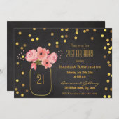 21. Geburtstag| Gold Mason Jar Confetti Chalkboard Einladung (Vorne/Hinten)