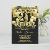 21. Geburtstag Golden Balloons Einladung (Stehend Vorderseite)