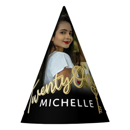 21. Geburtstag Goldschlüssel personalisierter Foto Partyhütchen (Vorderseite)