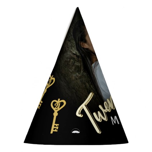 21. Geburtstag Goldschlüssel personalisierter Foto Partyhütchen (Links)