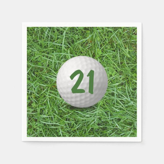 21. Geburtstag Golf Ball auf Gras Serviette (Vorderseite)