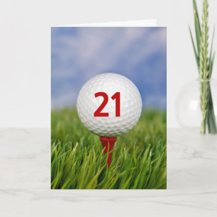 21. Geburtstag Golf Ball auf Red T-Shirt Karte