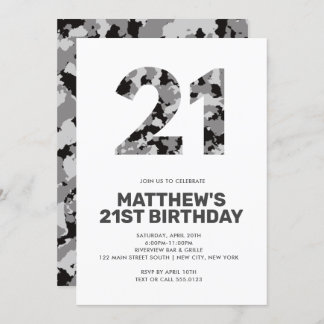 21. Geburtstag, Graue Camouflage Personalisiert Einladung