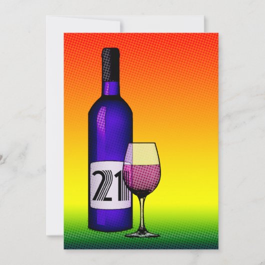21. Geburtstag: Halbweinflasche und Glas Einladung (Vorderseite)