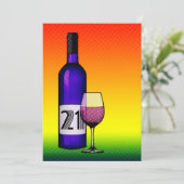 21. Geburtstag: Halbweinflasche und Glas Einladung (Stehend Vorderseite)