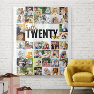 21. Geburtstag Hallo Einundzwanzig 40 Foto-Collage Wandteppich