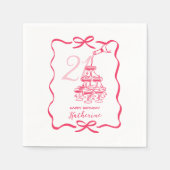 21. Geburtstag Handgezeichneter Champagner-Turm Serviette (Vorderseite)