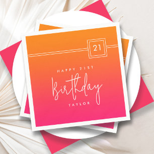 21. Geburtstag Heiß rosa Orange Farben Serviette