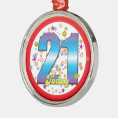 21. Geburtstag heute v2 Silbernes Ornament (Links)