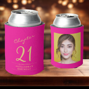 21. Geburtstag Hot Pink Gold Foto Vorlage Dosenkühler