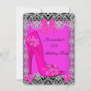 21. Geburtstag Hot Pink High Heel Schuh Schnur 3 Einladung