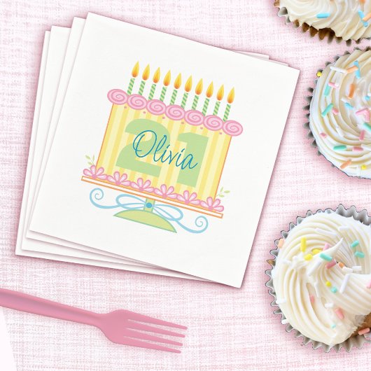 21. Geburtstag Individuelle Name Blumenkuchen Napk Serviette