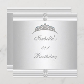 21. Geburtstag Jewel Tiara Silver White Einladung