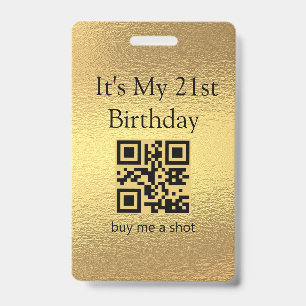21. Geburtstag, kauf mir einen Shot, QR-Code, Gold Ausweis