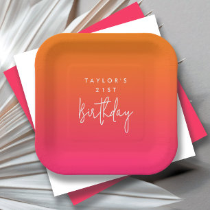 21. Geburtstag kühl heiß rosa und orange farbig Pappteller