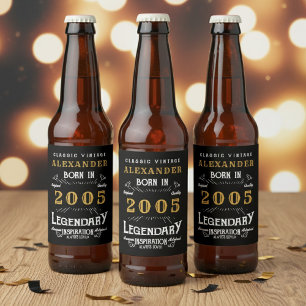 21. Geburtstag Legende geboren 2005 Vintage Schwar Bierflaschenetikett